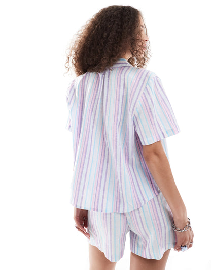 Monki co-ord short sleeve linen shirt in multi colour stripe