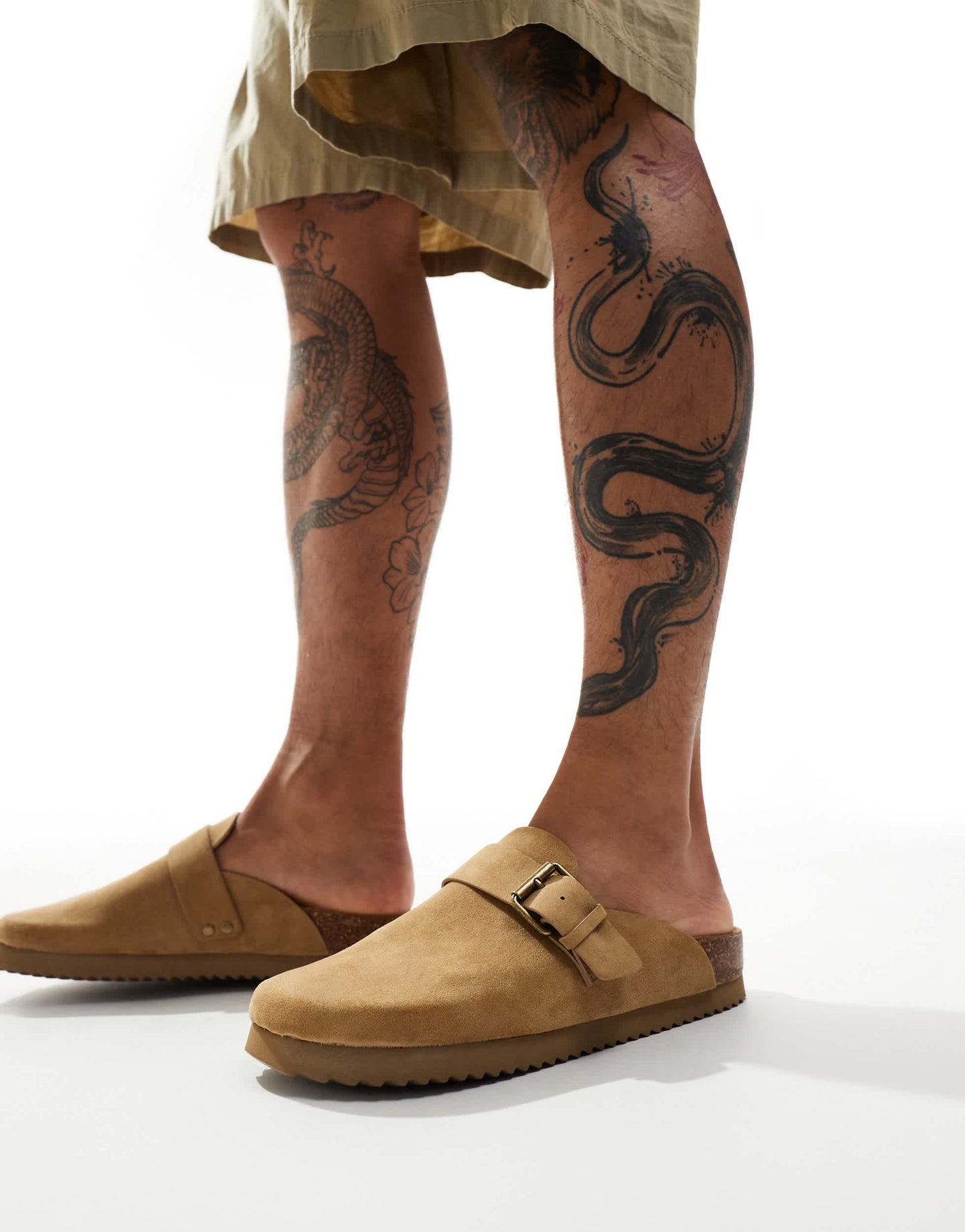 Bershka clog with buckle in sand