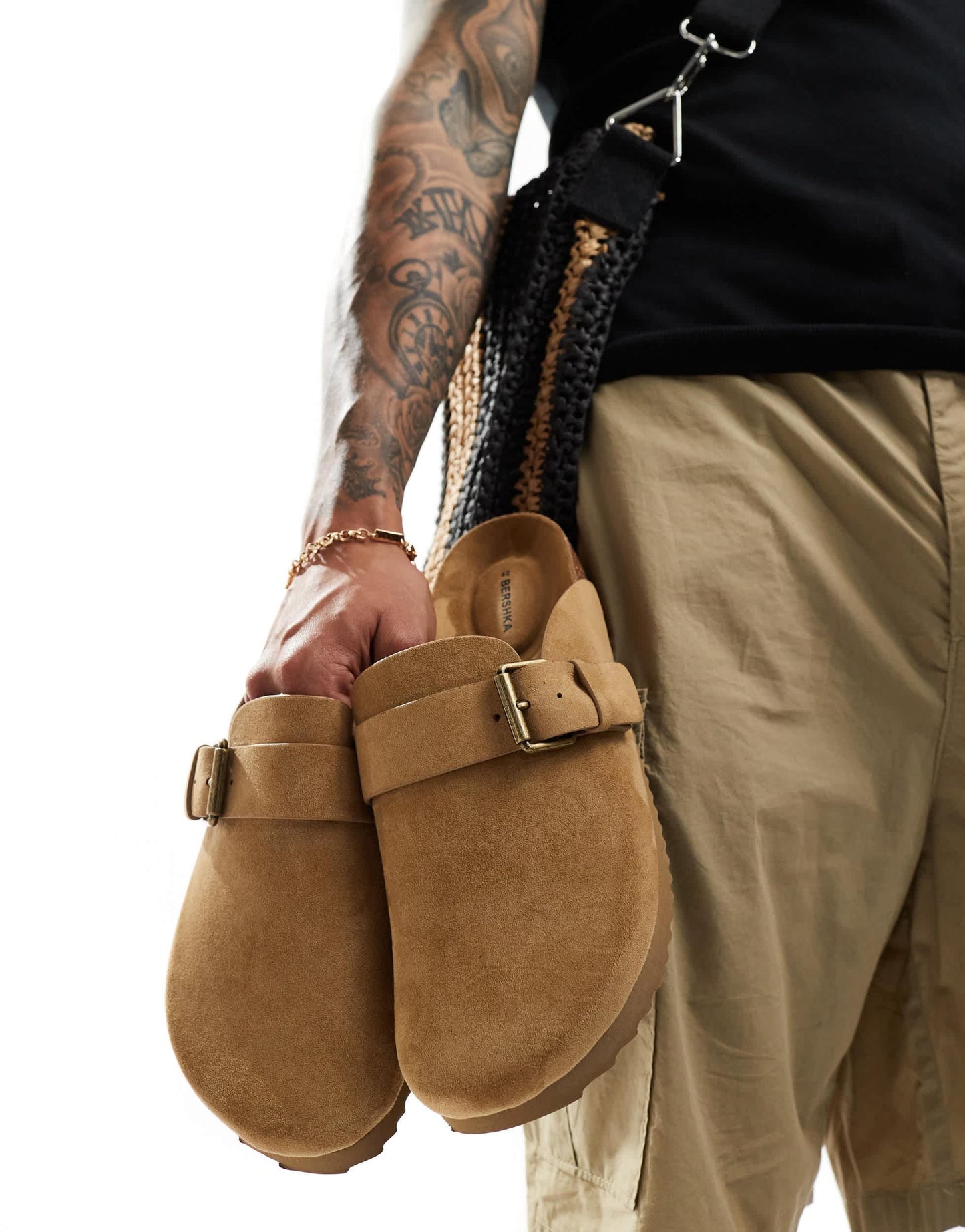 Bershka clog with buckle in sand