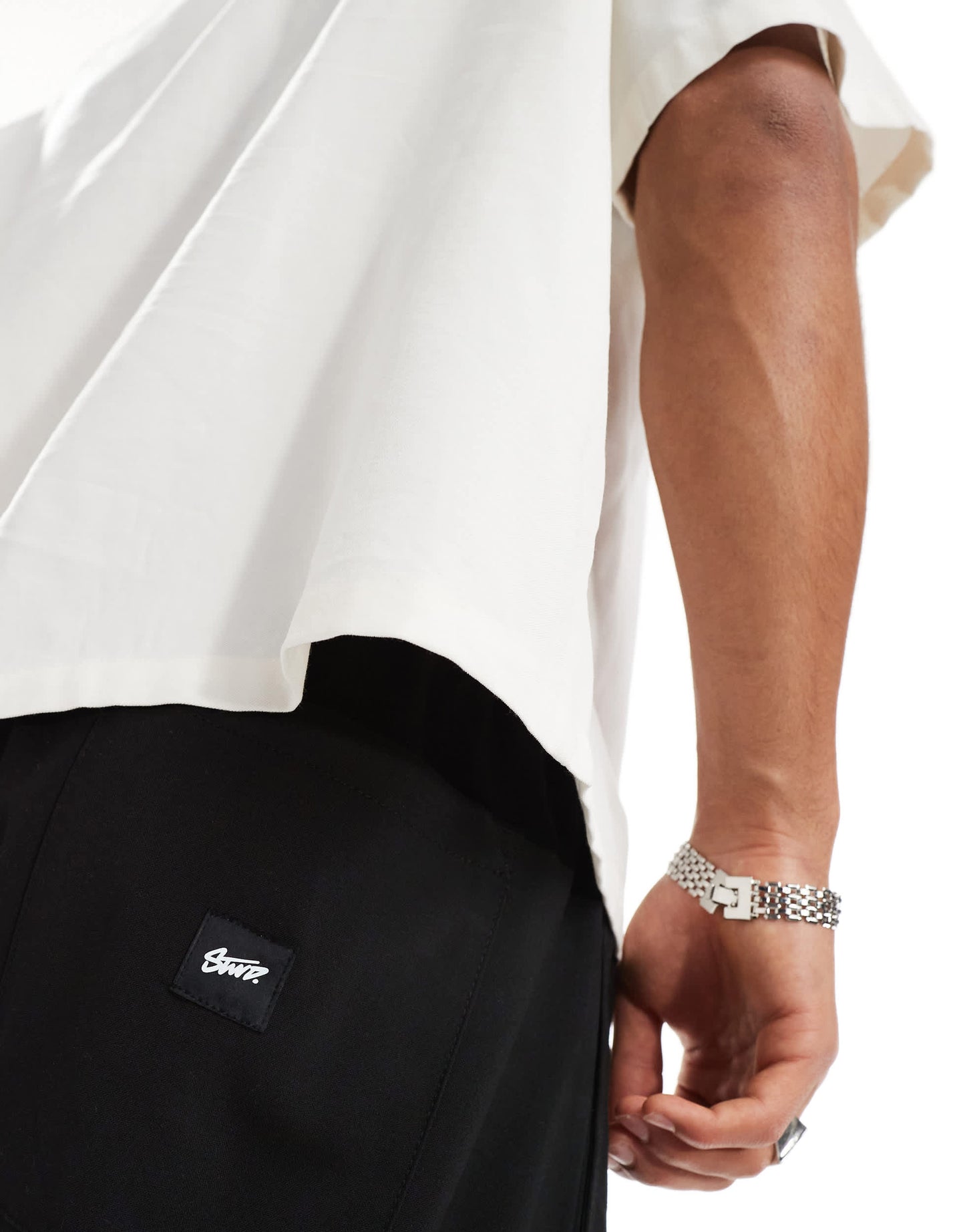 Pull&Bear wide leg tailored trouser in black