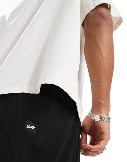 Pull&Bear wide leg tailored trouser in black