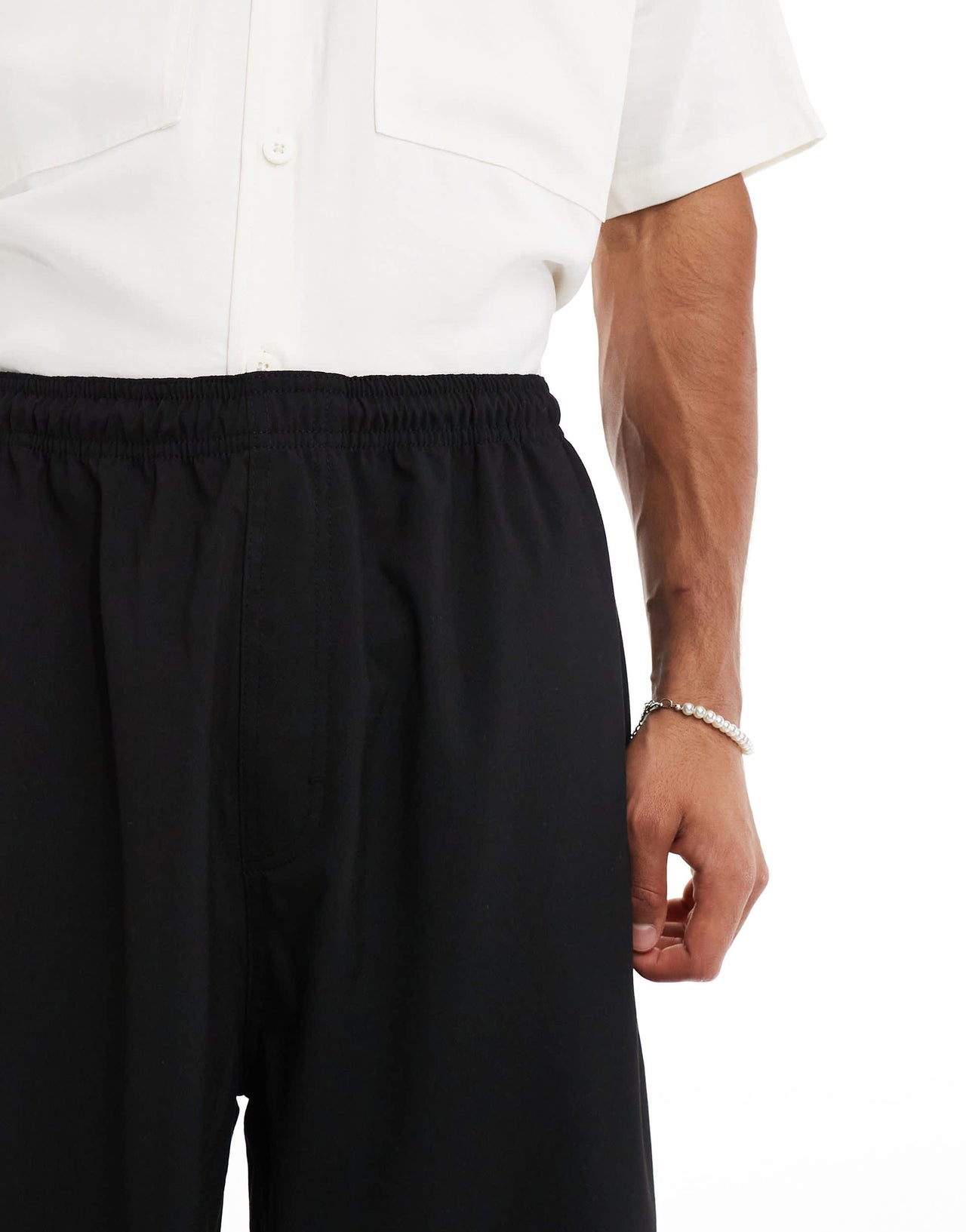 Pull&Bear wide leg tailored trouser in black