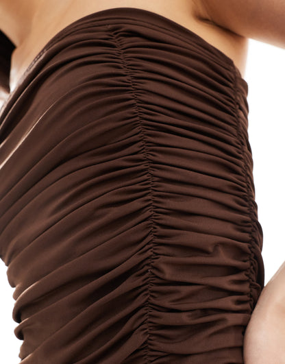ASOS DESIGN sculpting jersey ruched bust cami midi dress in chocolate