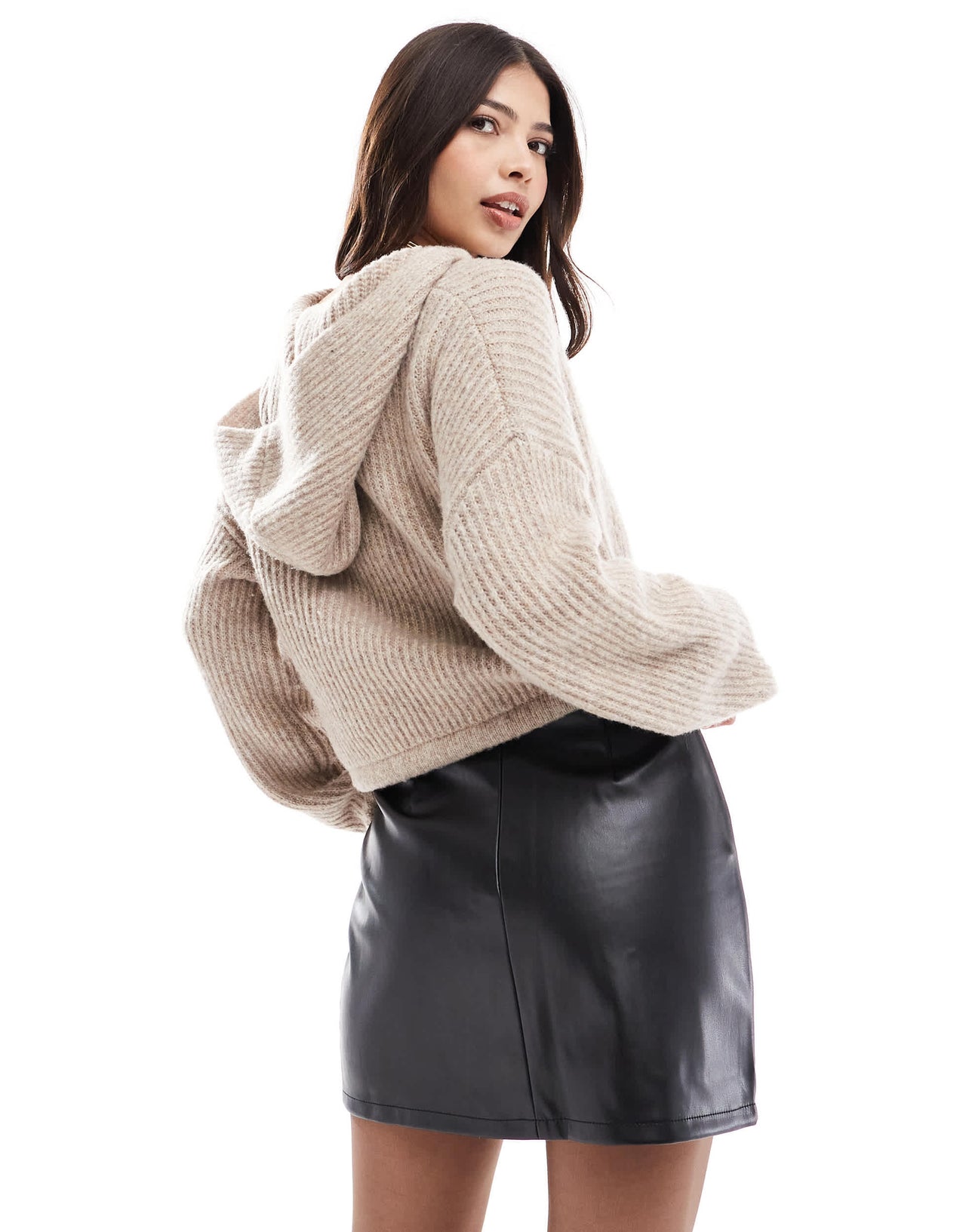 ASOS DESIGN lace up front leather look mini skirt in black