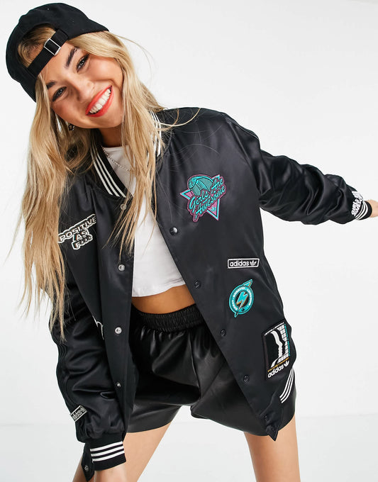 adidas Originals x Girls are Awesome varsity jacket with patches in black
