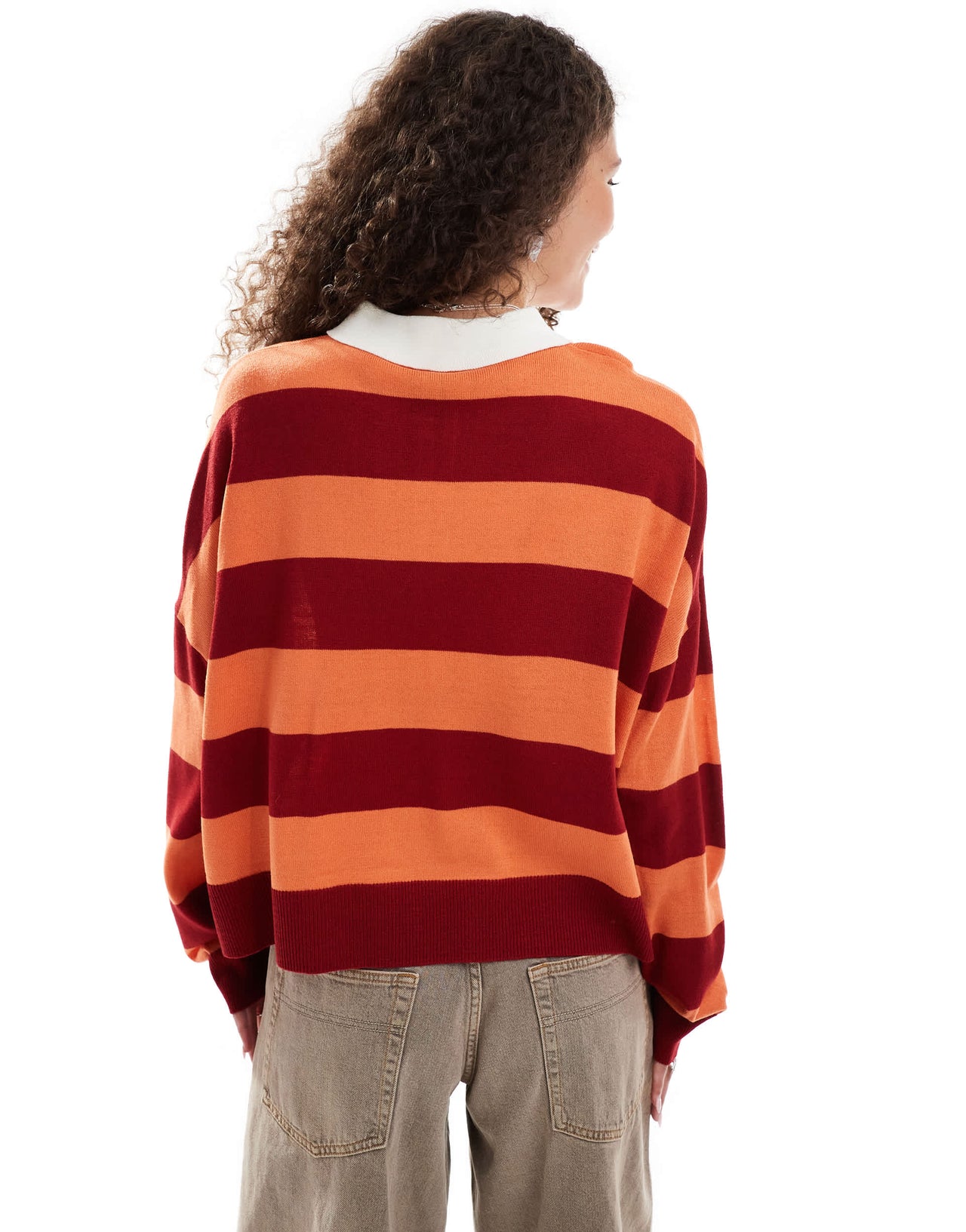 COLLUSION Polo stripe jumper with rugby collar in red stripe