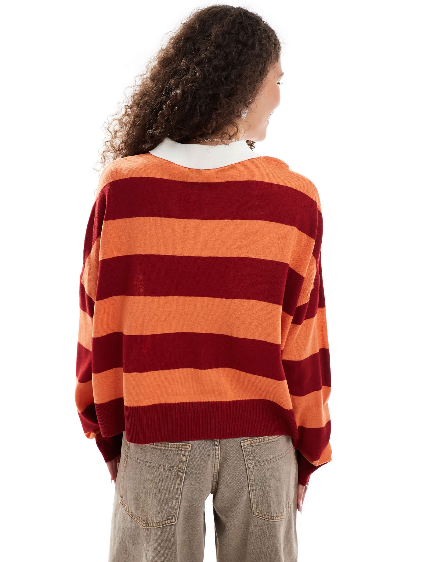 COLLUSION Polo stripe jumper with rugby collar in red stripe