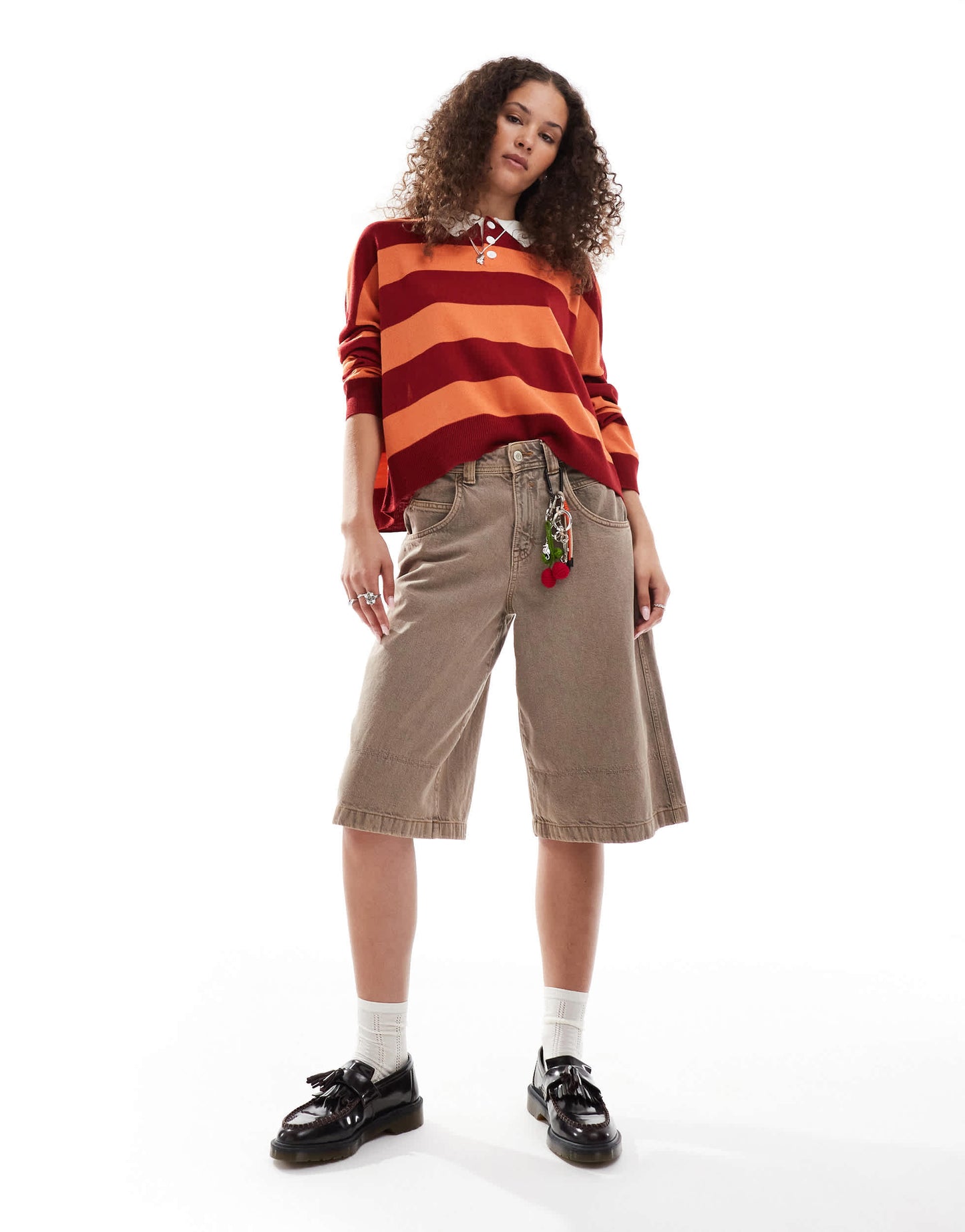 COLLUSION Polo stripe jumper with rugby collar in red stripe