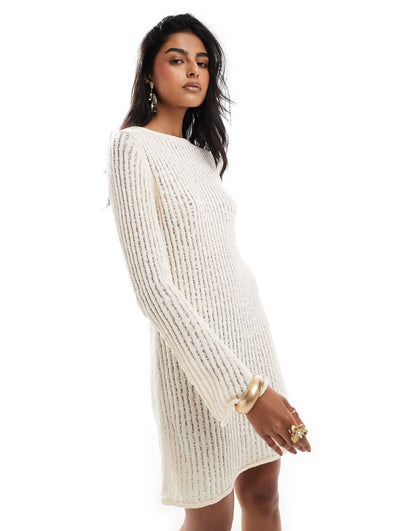 & Other Stories crochet knitted mini dress with scoop back in white