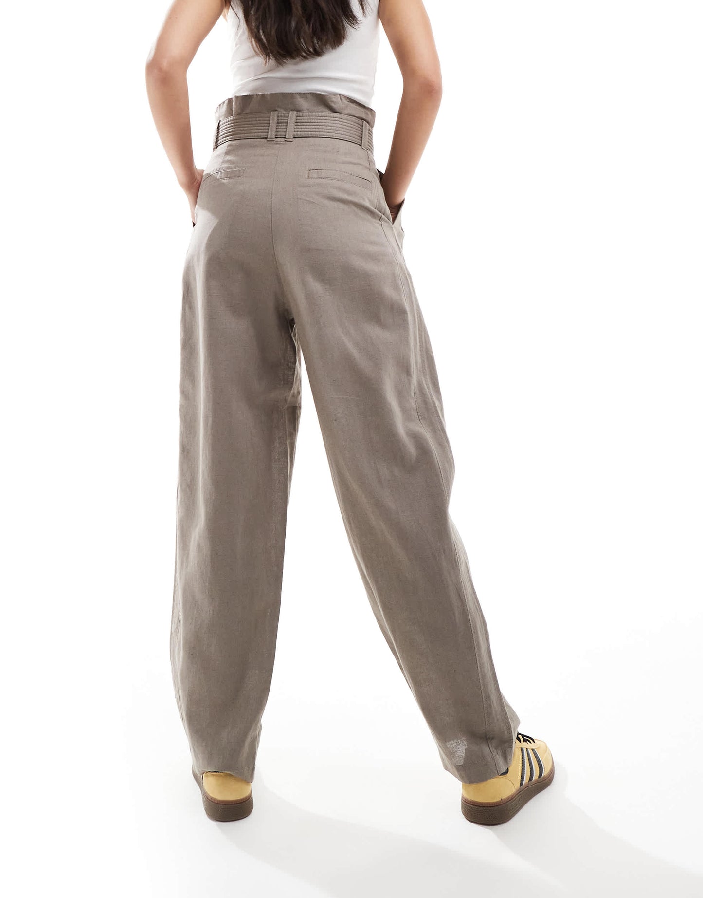 & Other Stories linen blend paper bag waist trousers in taupe