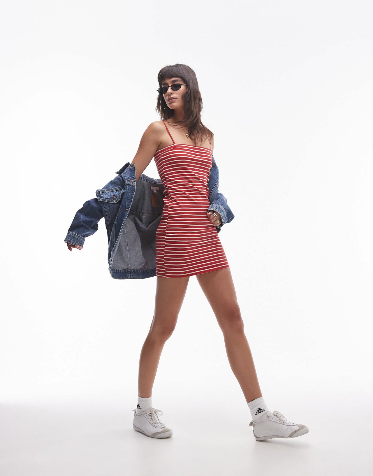 Topshop spaghetti strap mini dress in red stripe