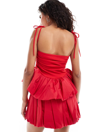 Amy Lynn Alexa puffball top in cherry red