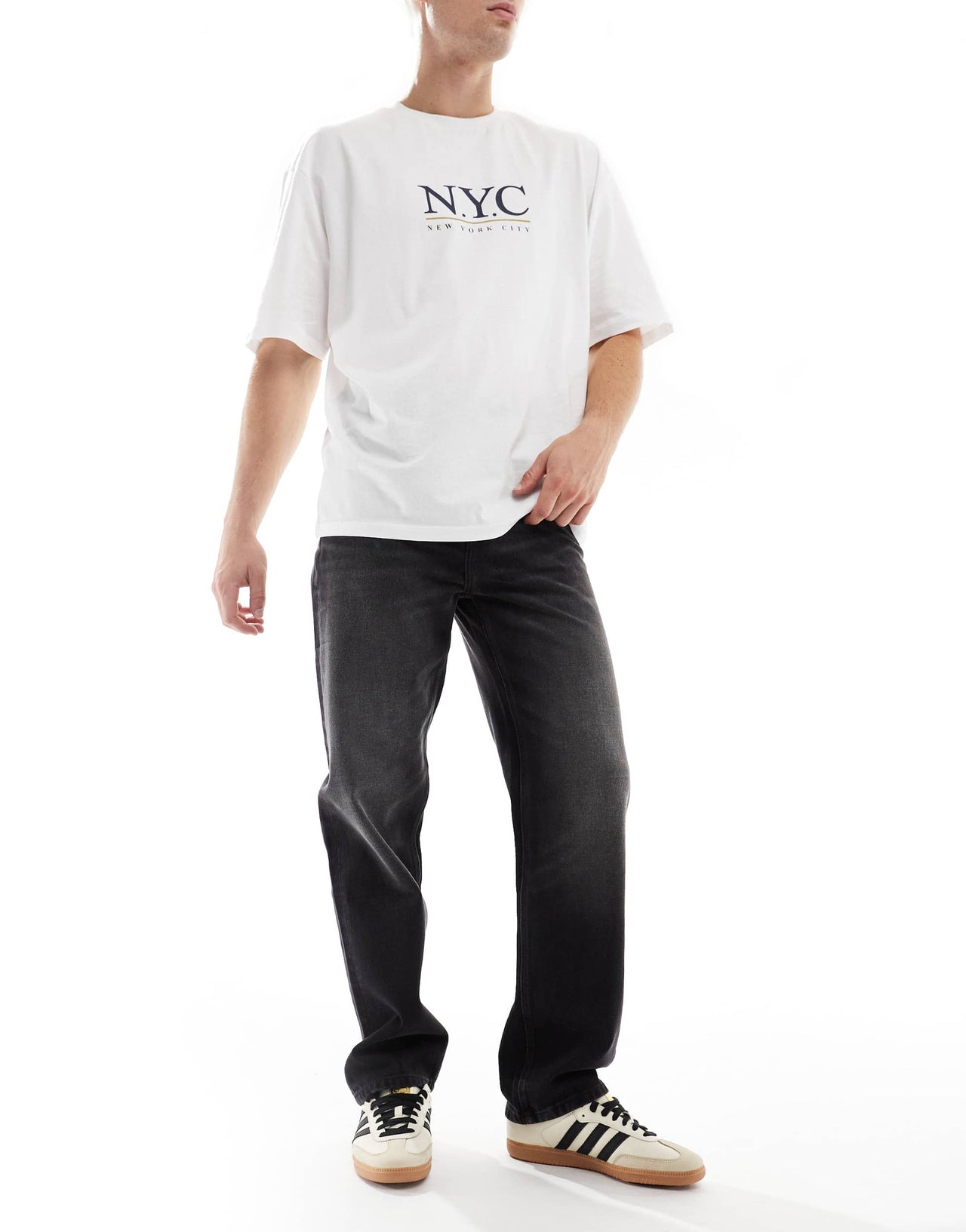 ASOS DESIGN straight leg jeans in washed black with light tint