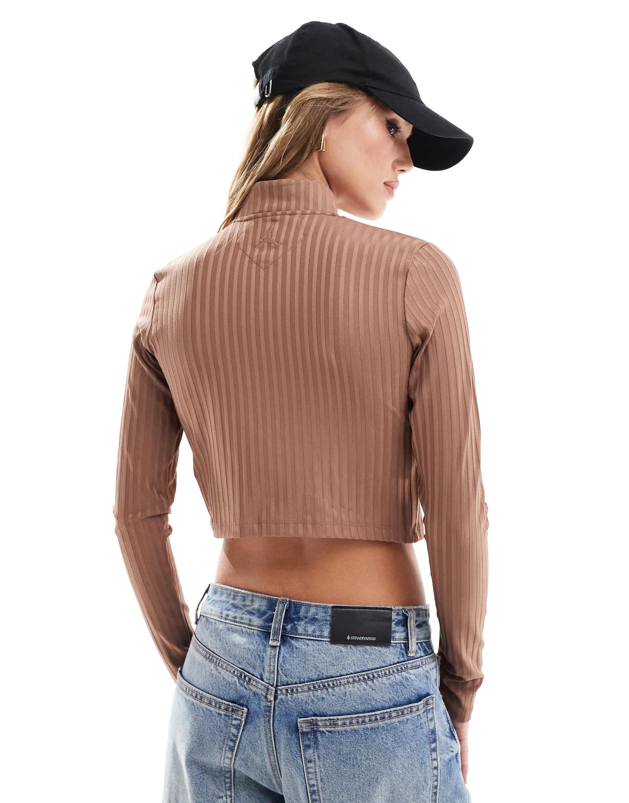 Jordan Life zip through long sleeve top in brown