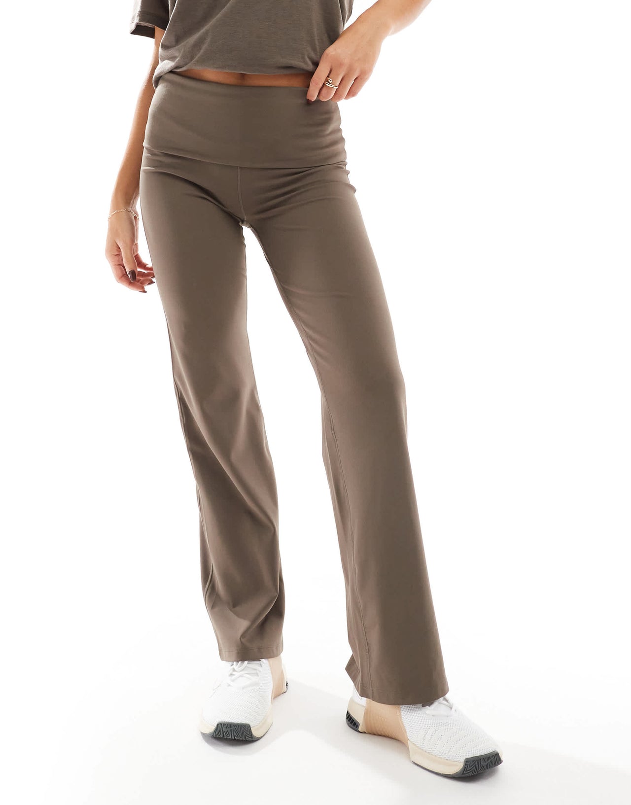 Nike One Training Dri-FIT fold over flared leggings in brown