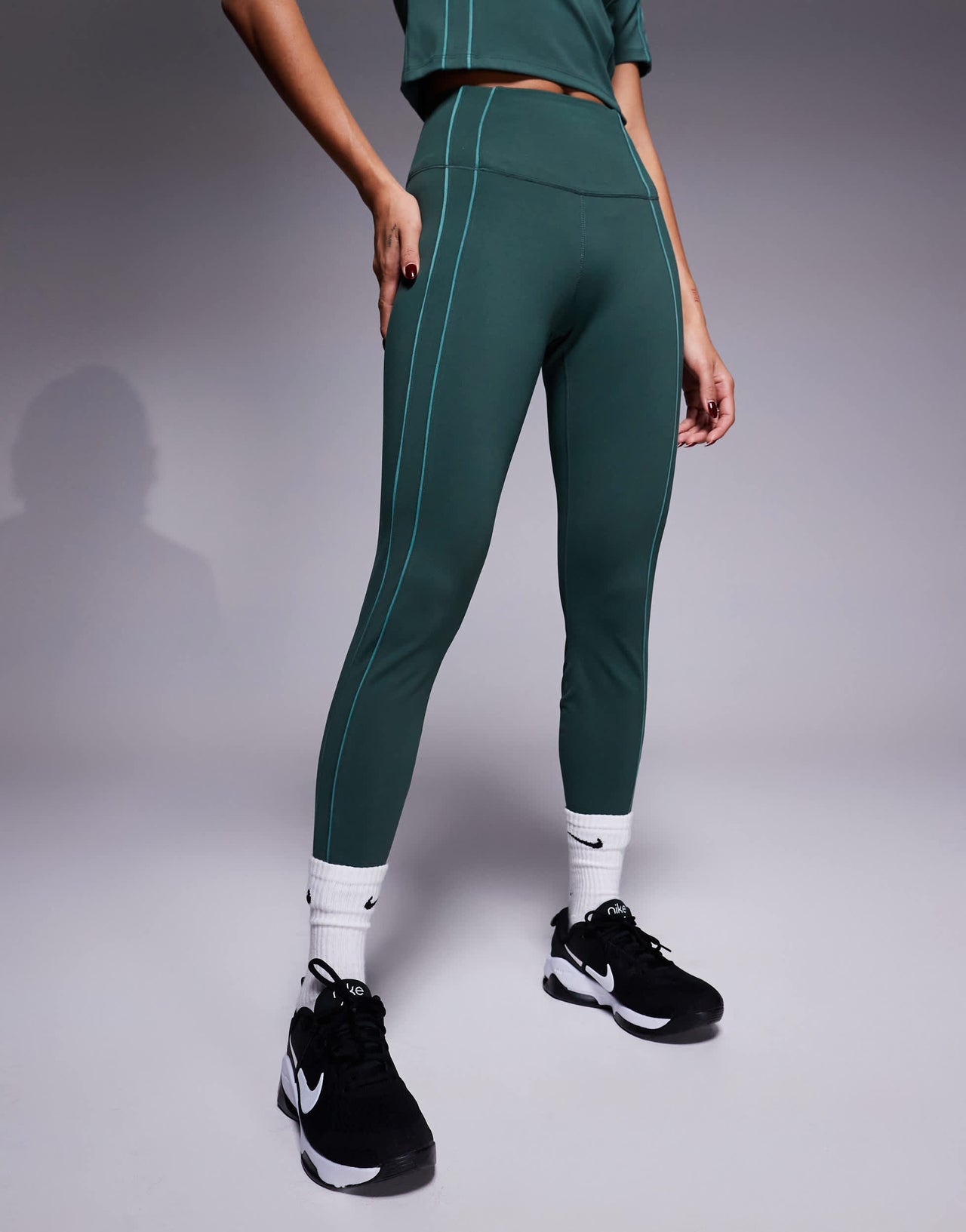 Nike One Training Dri-FIT reflective piping high waisted 7/8 leggings in green
