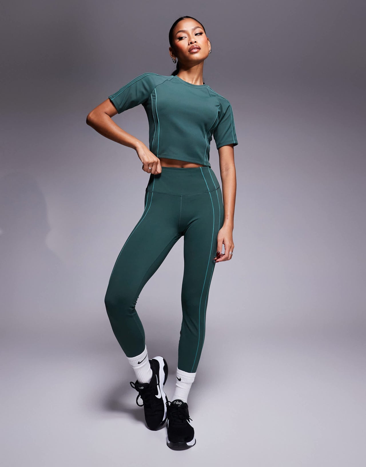Nike One Training reflective piping cropped t-shirt in green