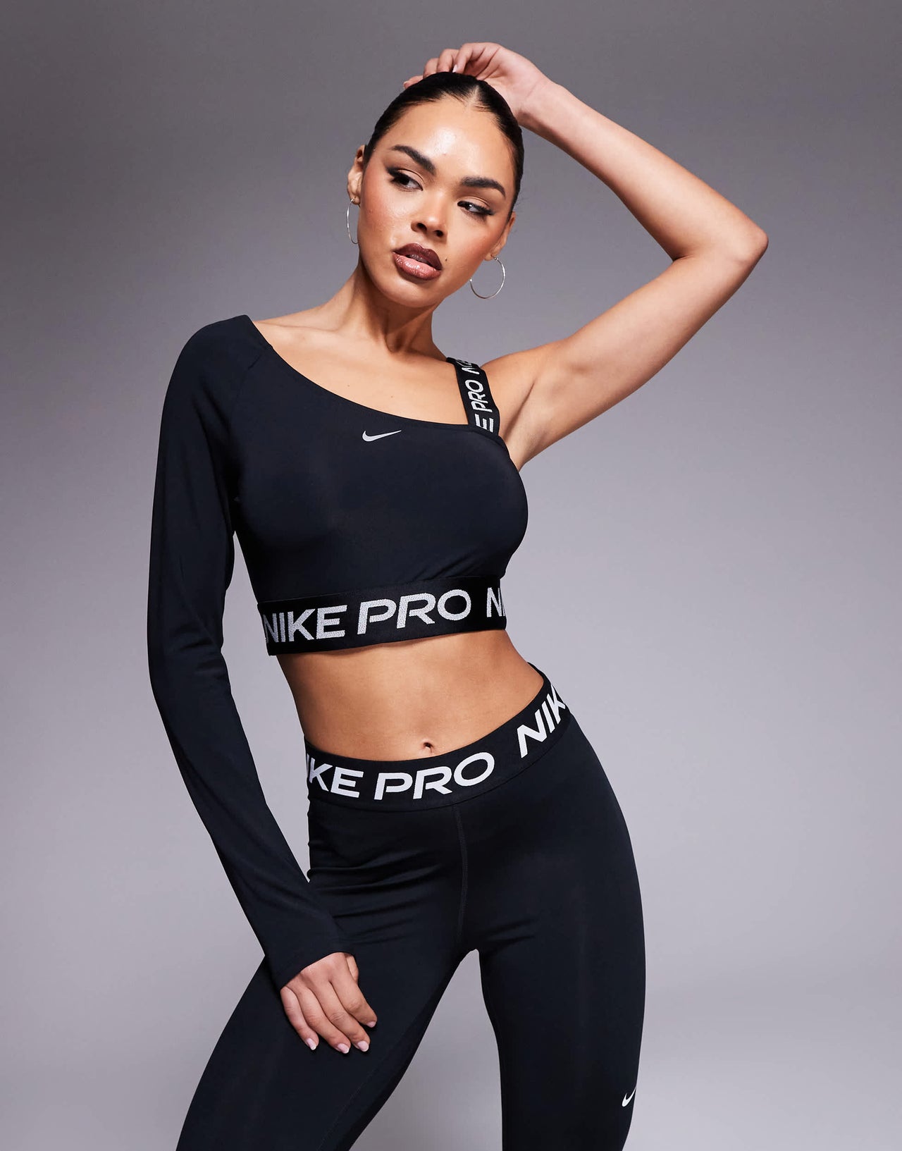 Nike Pro Training asymetric long sleeve top in black
