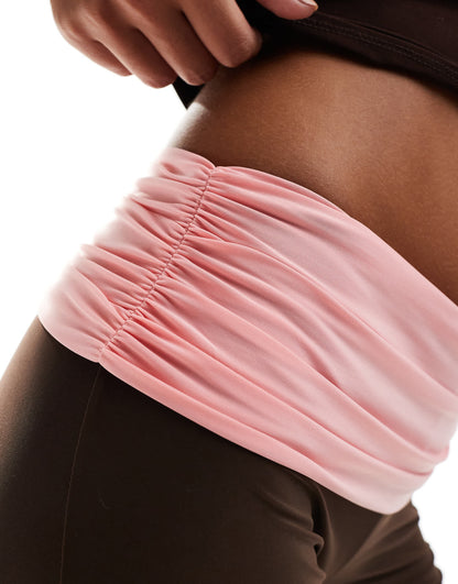 Daisy Street low rise fold over flare trouesrs in chocolate pink