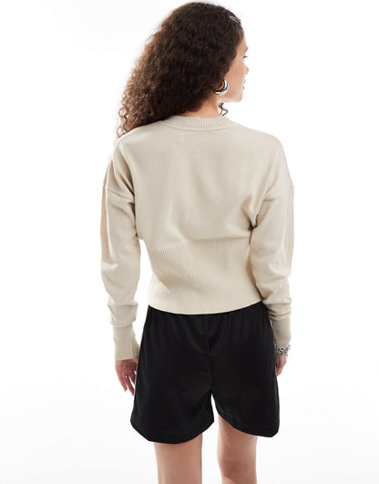 Daisy Street fitted waist detail cardigan in light stone