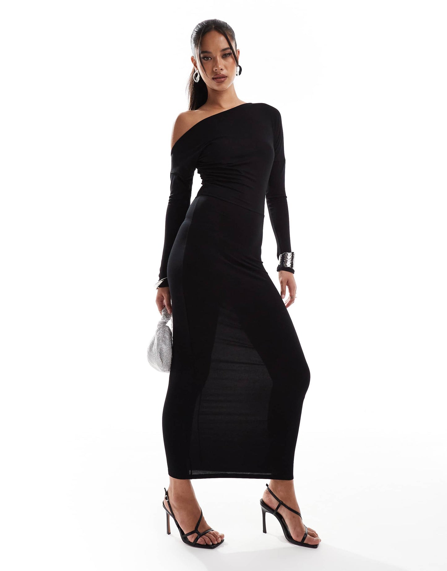 ASOS DESIGN slouchy off shoulder open back midi dress in black
