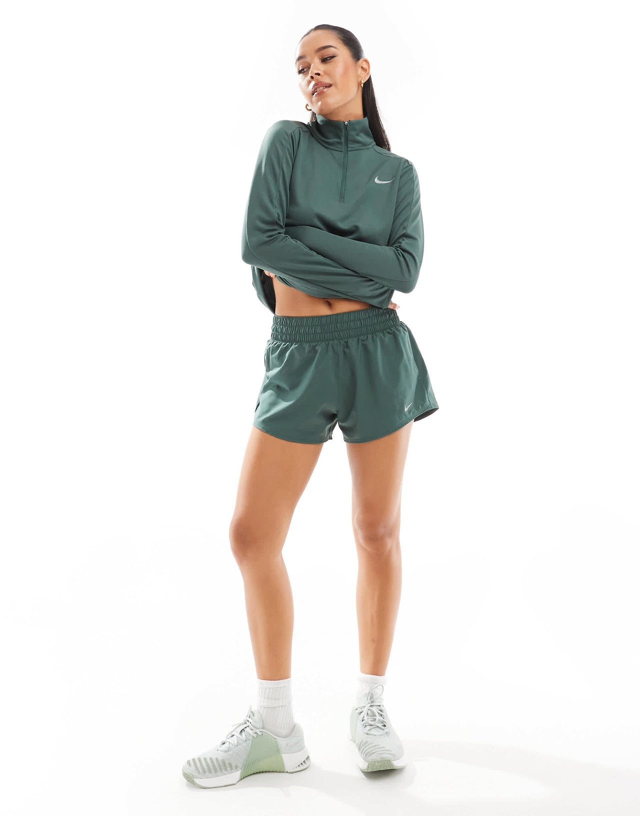 Nike One Training mid rise 3 inch shorts in green