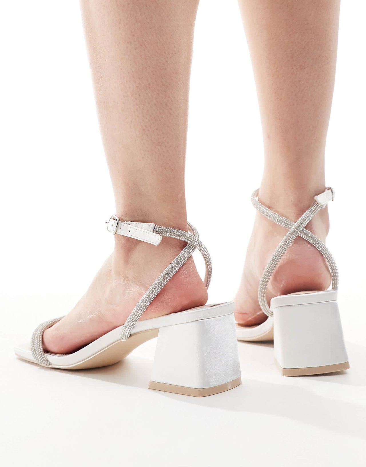 Be Mine Wide Fit Bridal Chaya low block heeled sandals with embellished straps in ivory