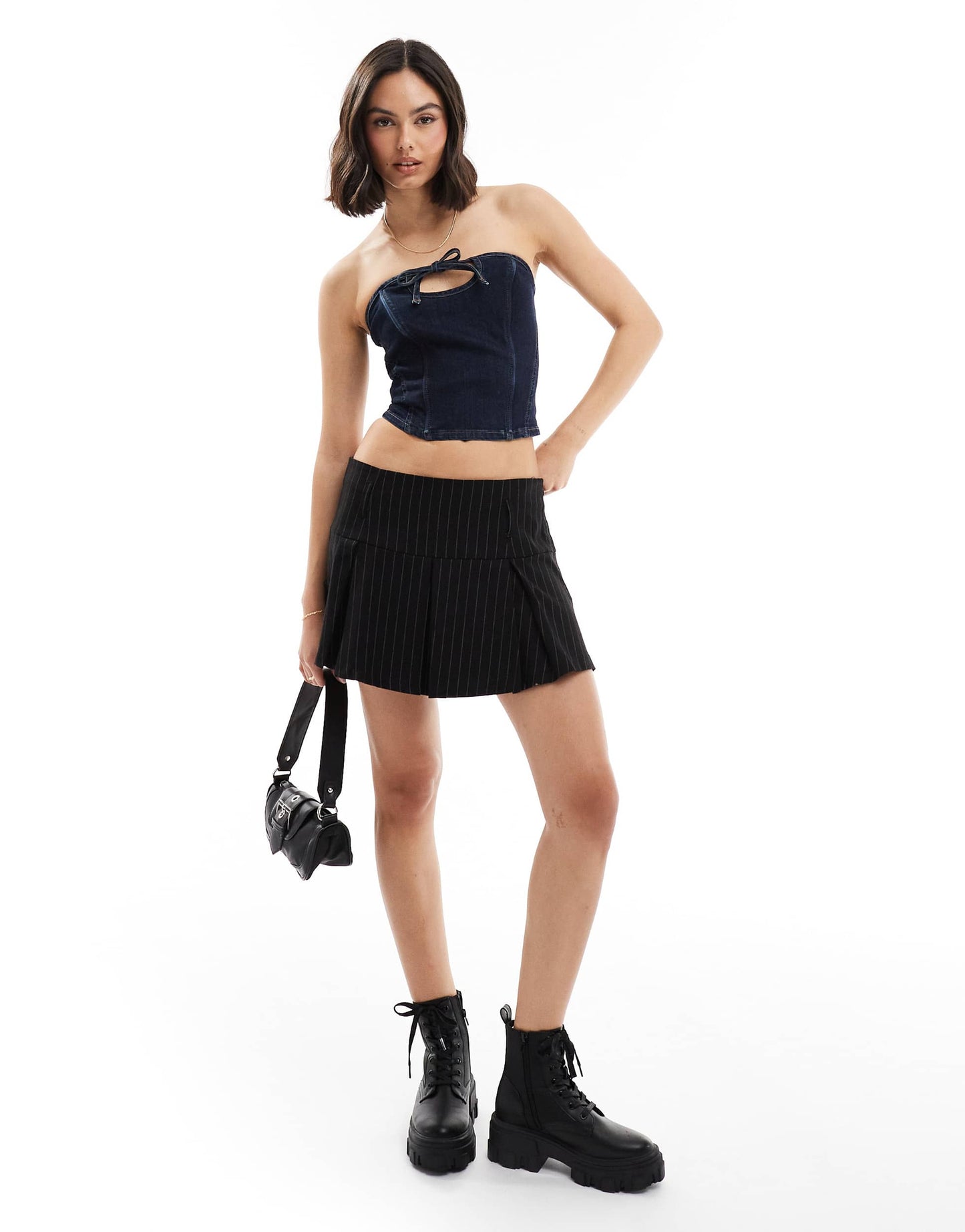 ASOS DESIGN denim cut out bandeau in indigo