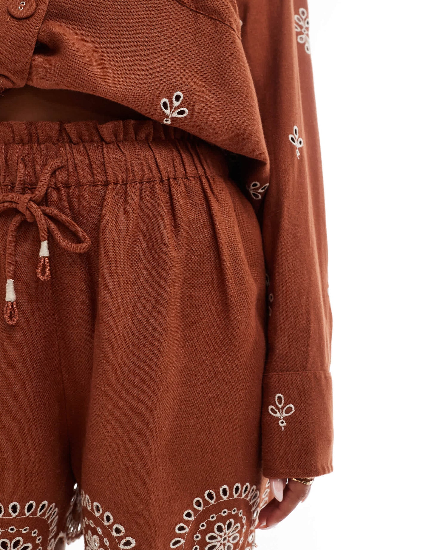 River Island broderie linen short co-ord in rust