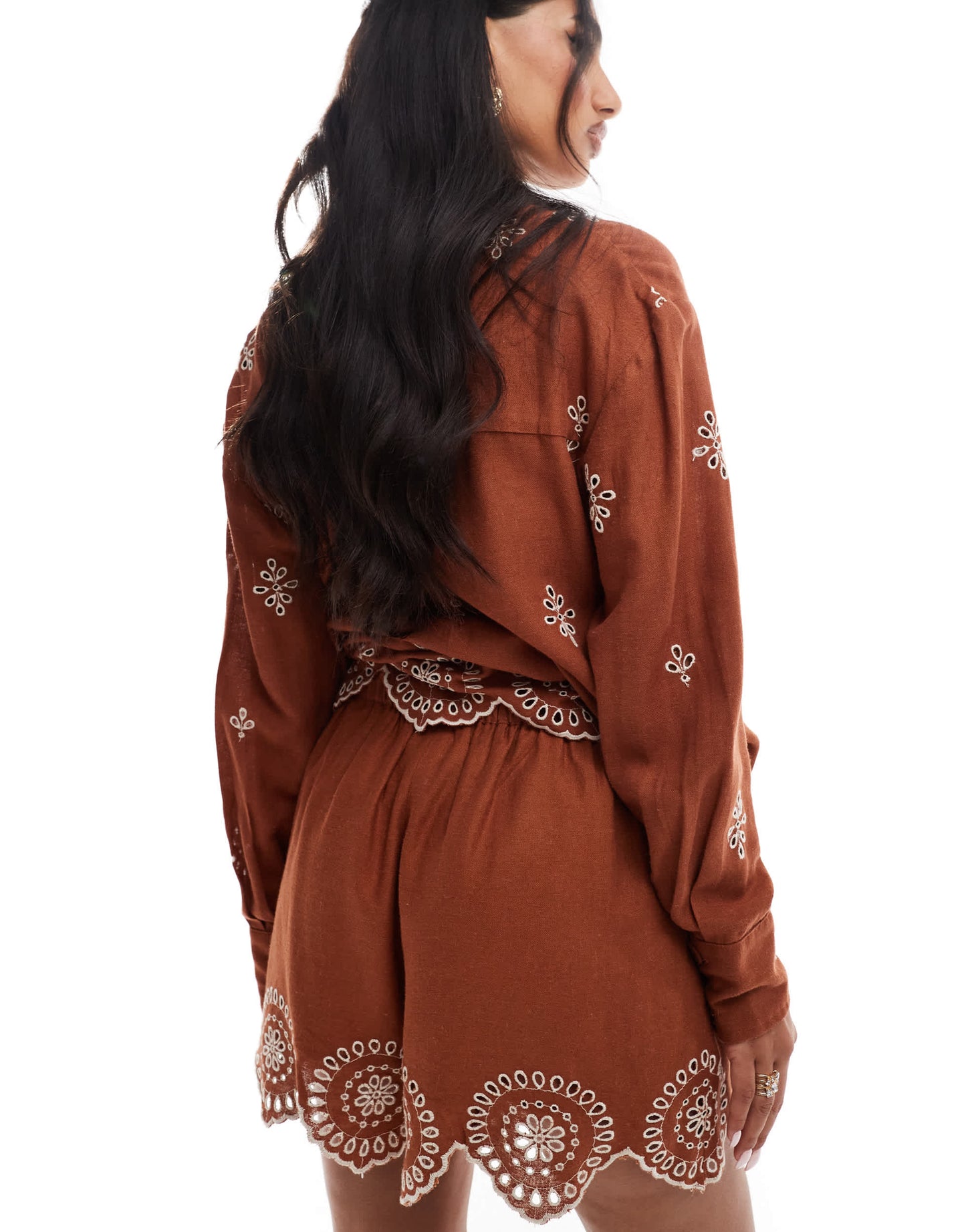 River Island broderie linen short co-ord in rust