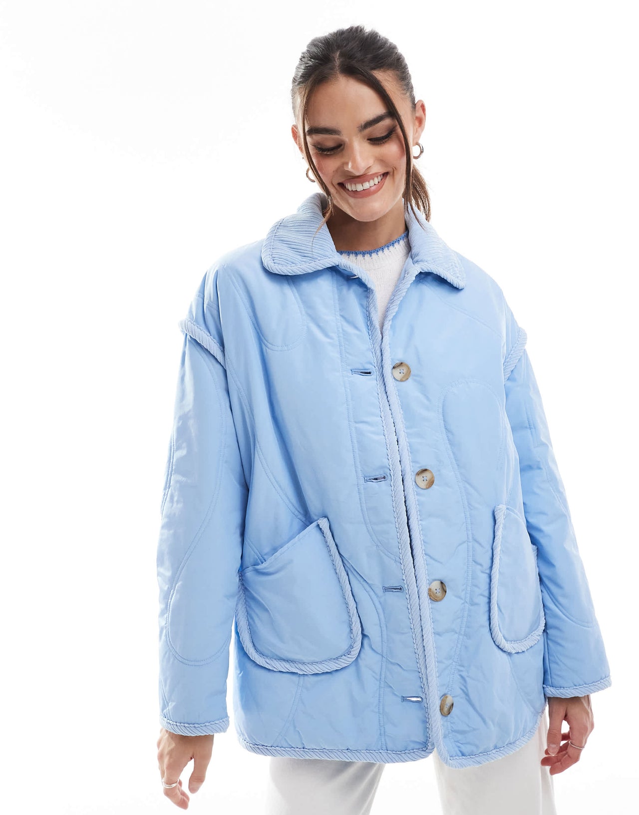 Threadbare quilted jacket with cord detail in blue