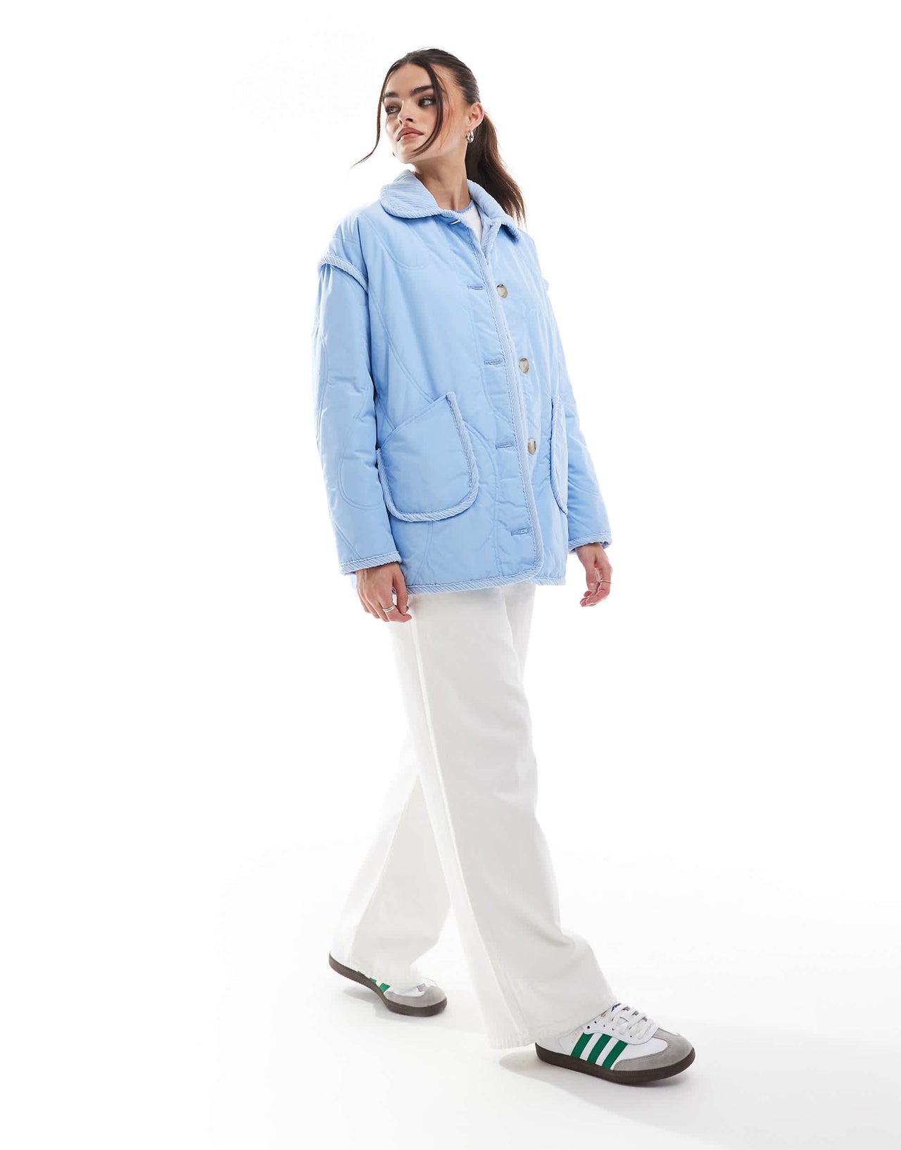 Threadbare quilted jacket with cord detail in blue