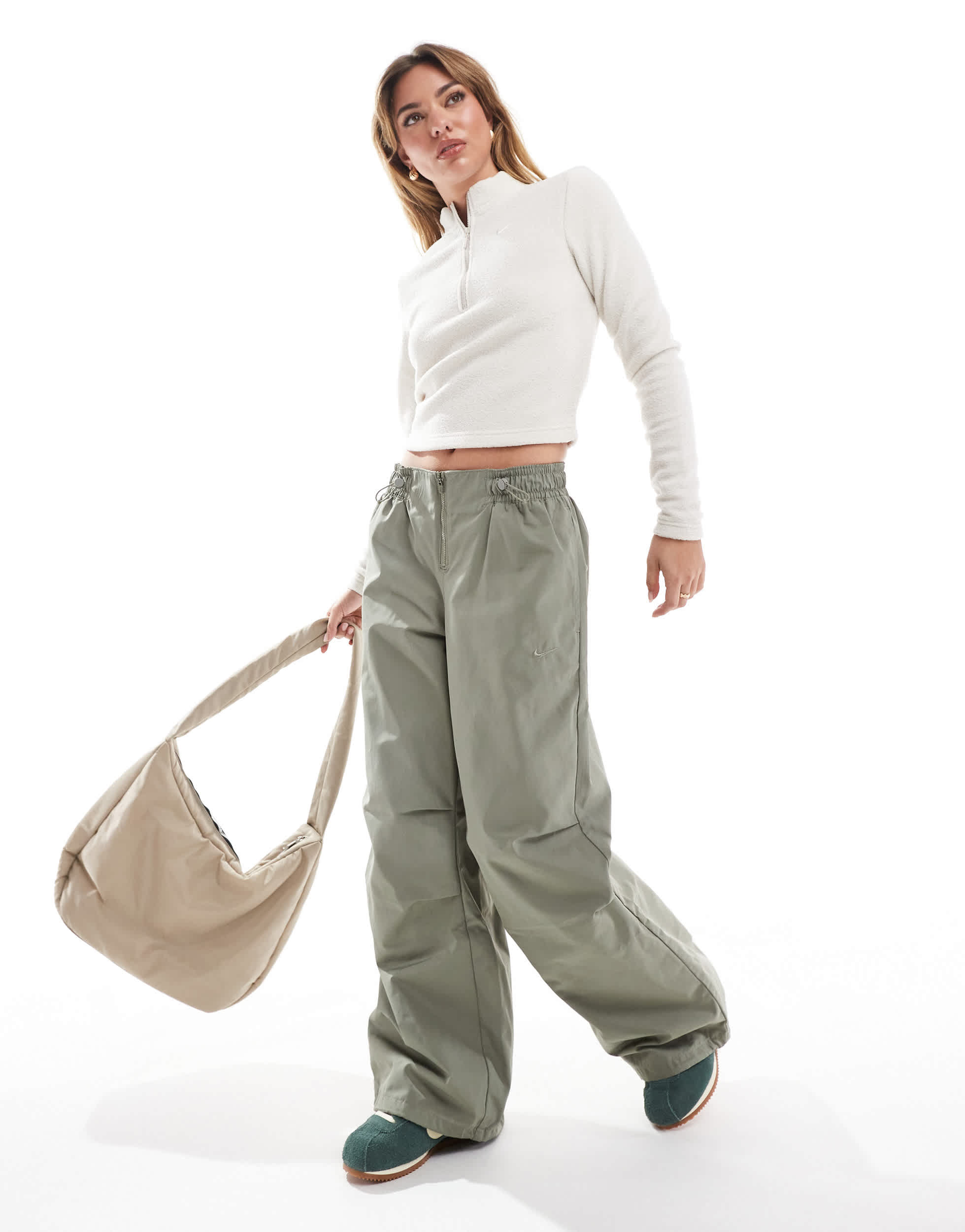 Nike swoosh fleece zip front joggers in grey