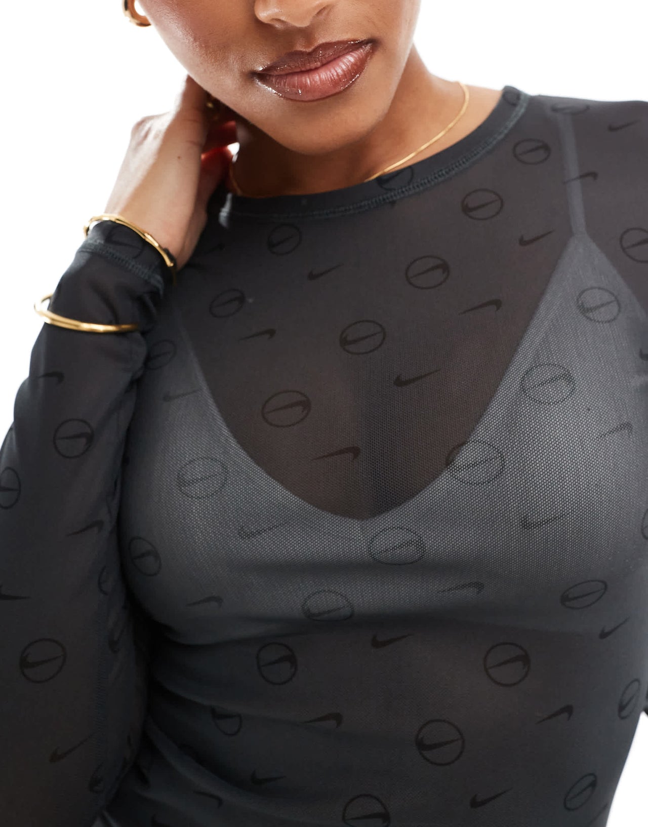 Nike Streetwear sheer logo longsleeve top in black