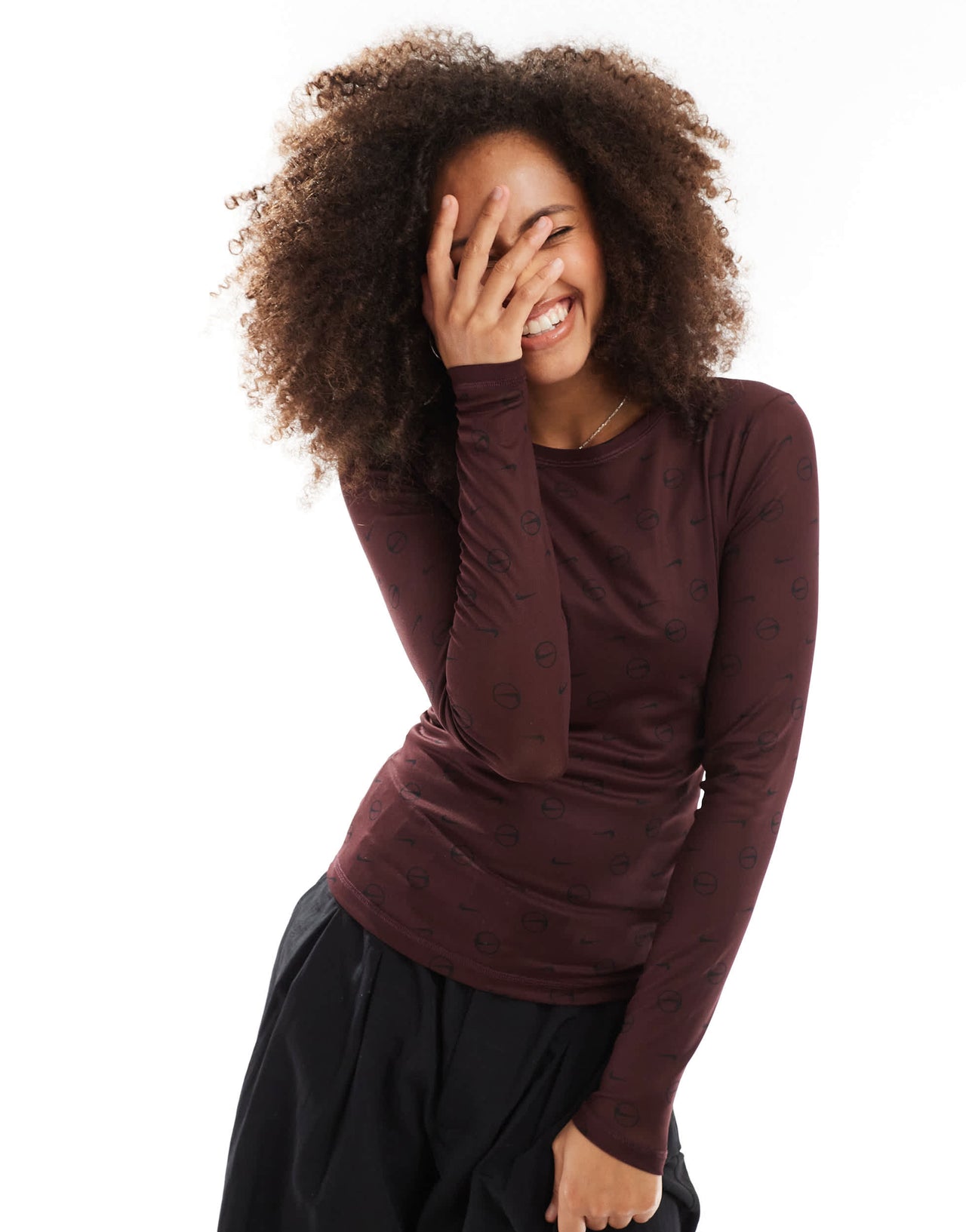 Nike Streetwear sheer logo longsleeve top in burgundy