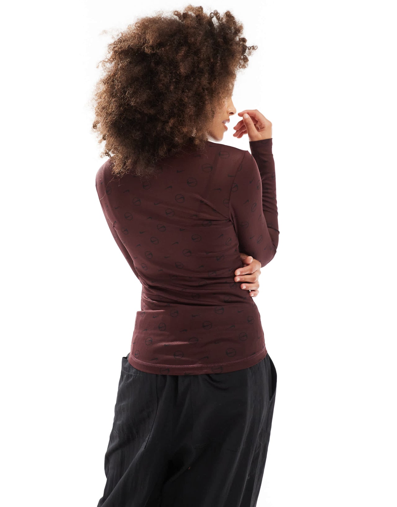 Nike Streetwear sheer logo longsleeve top in burgundy