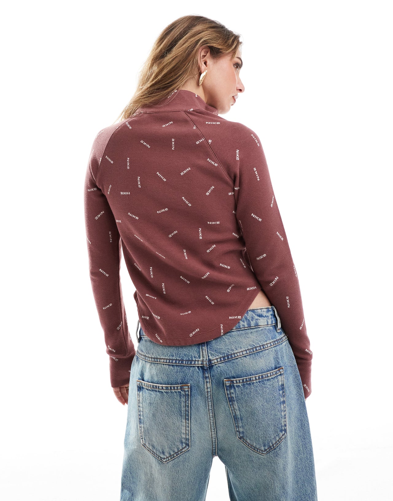 Nike Swoosh longsleeve half zip top in burgandy