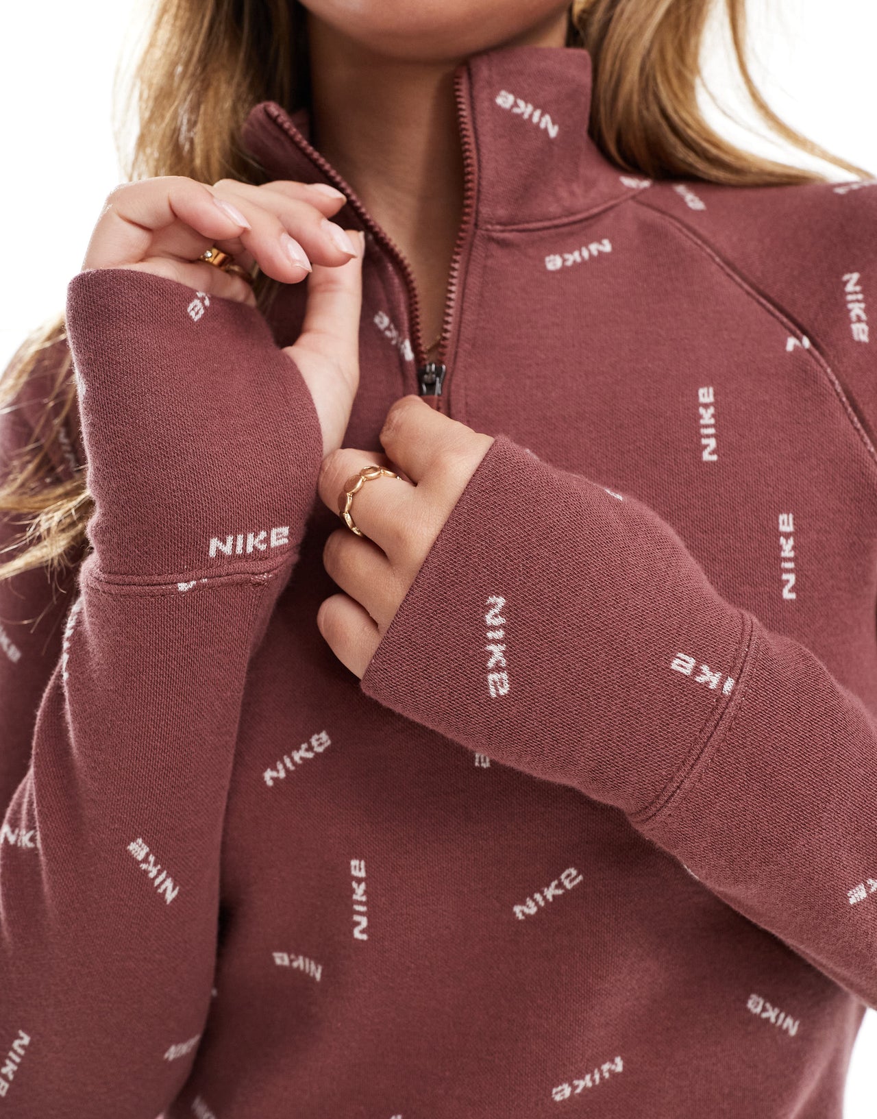 Nike Swoosh longsleeve half zip top in burgandy