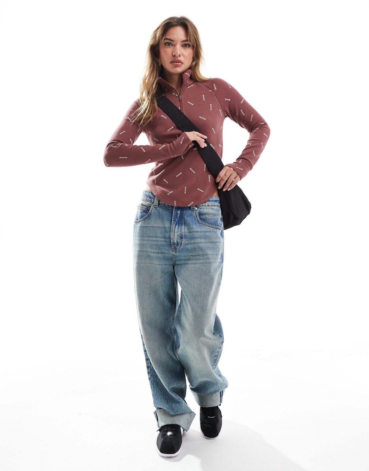 Nike Swoosh longsleeve half zip top in burgandy