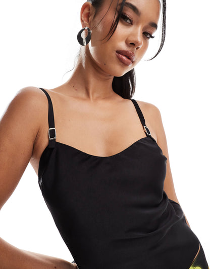 ASOS DESIGN strap detail satin cami in black