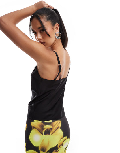 ASOS DESIGN strap detail satin cami in black