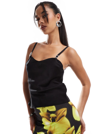 ASOS DESIGN strap detail satin cami in black