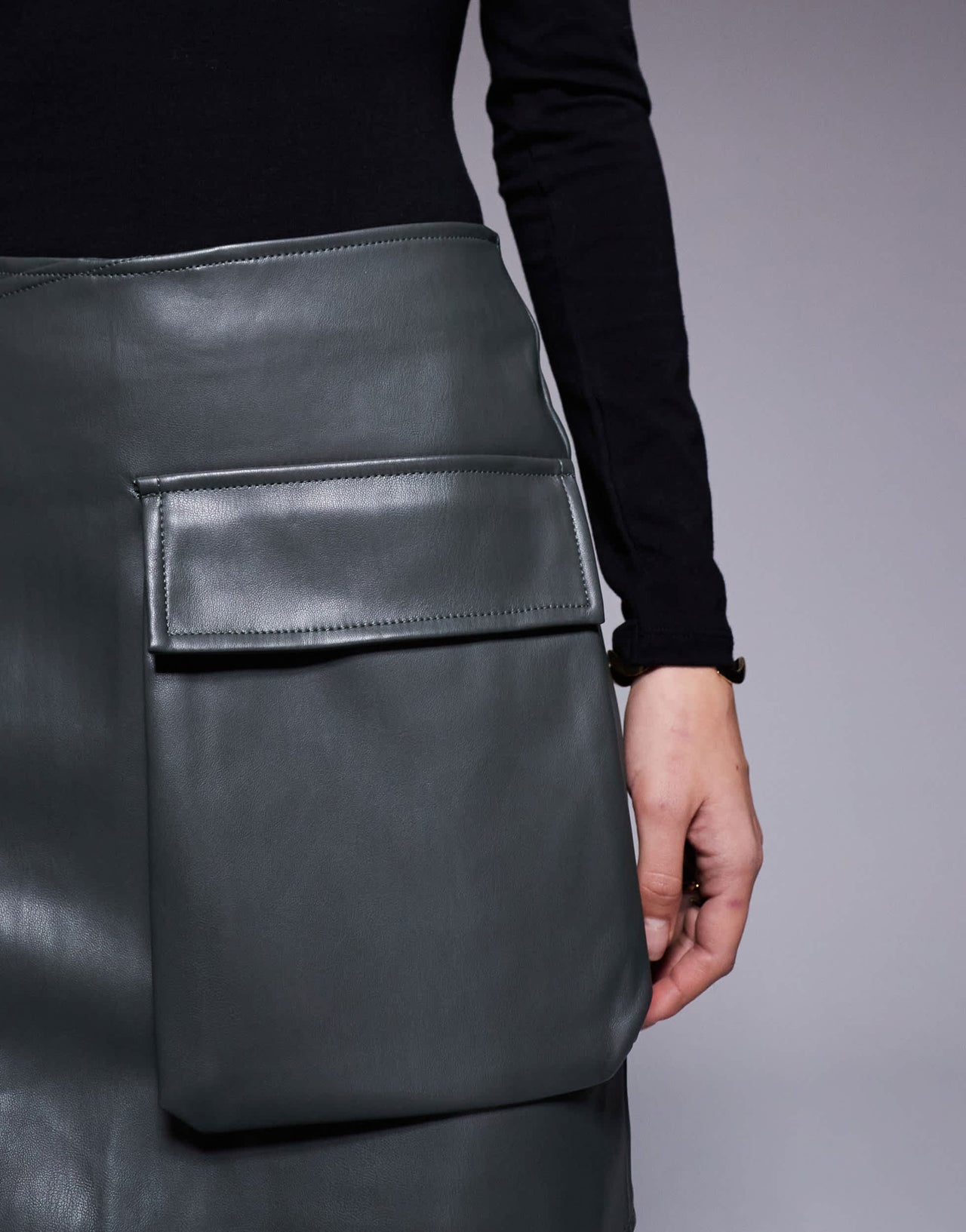 ASOS DESIGN leather look mini skirt in khaki