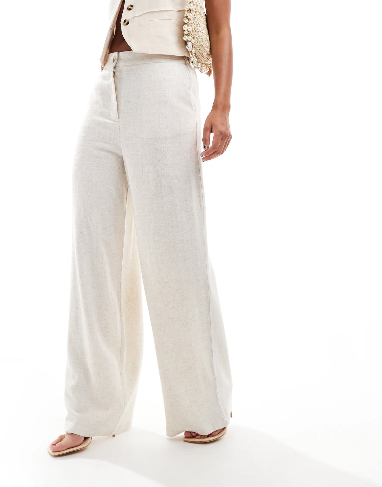 ASOS DESIGN tailored wide leg dad trouser with linen in natural