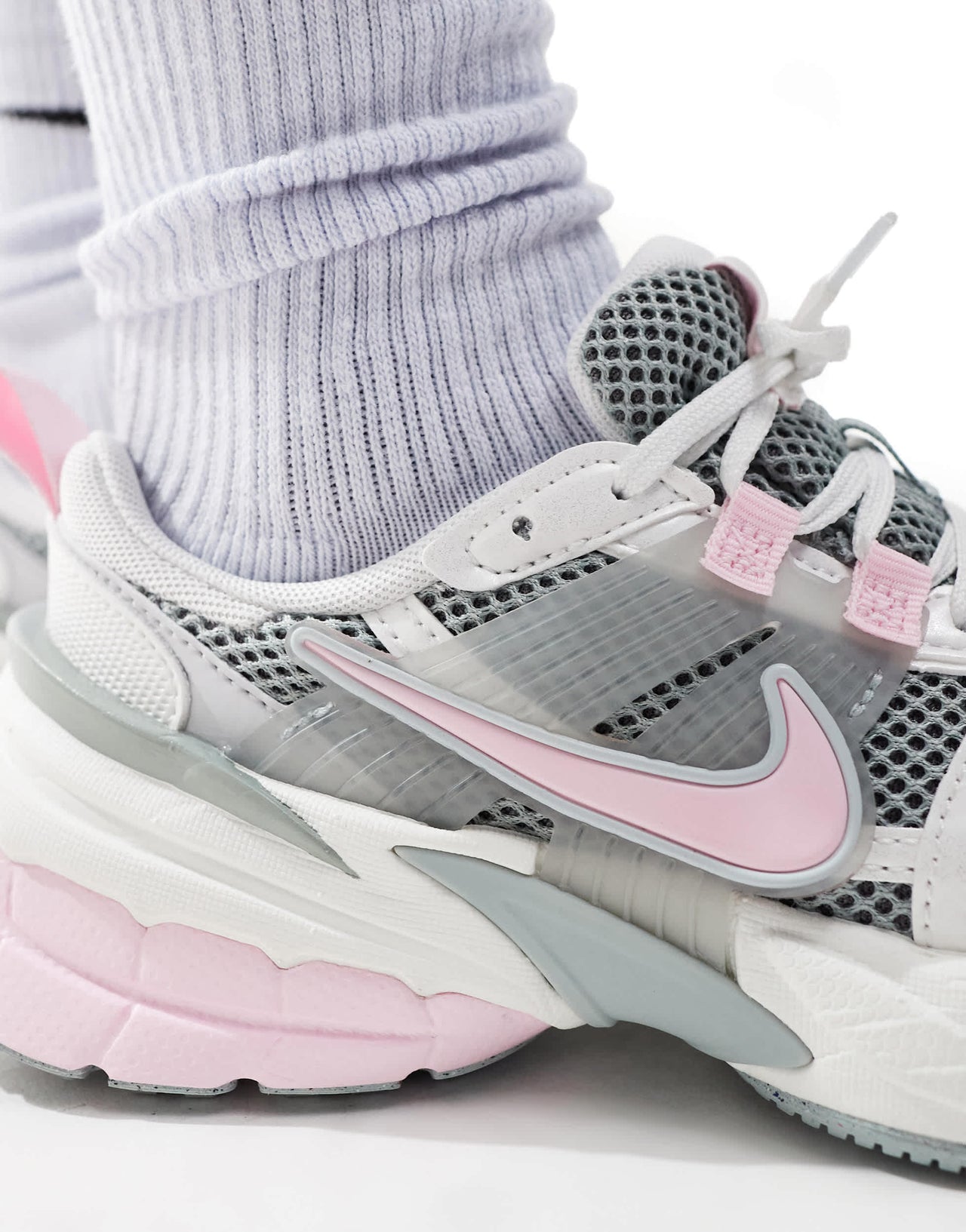 Nike V2K Run trainers in white and pink