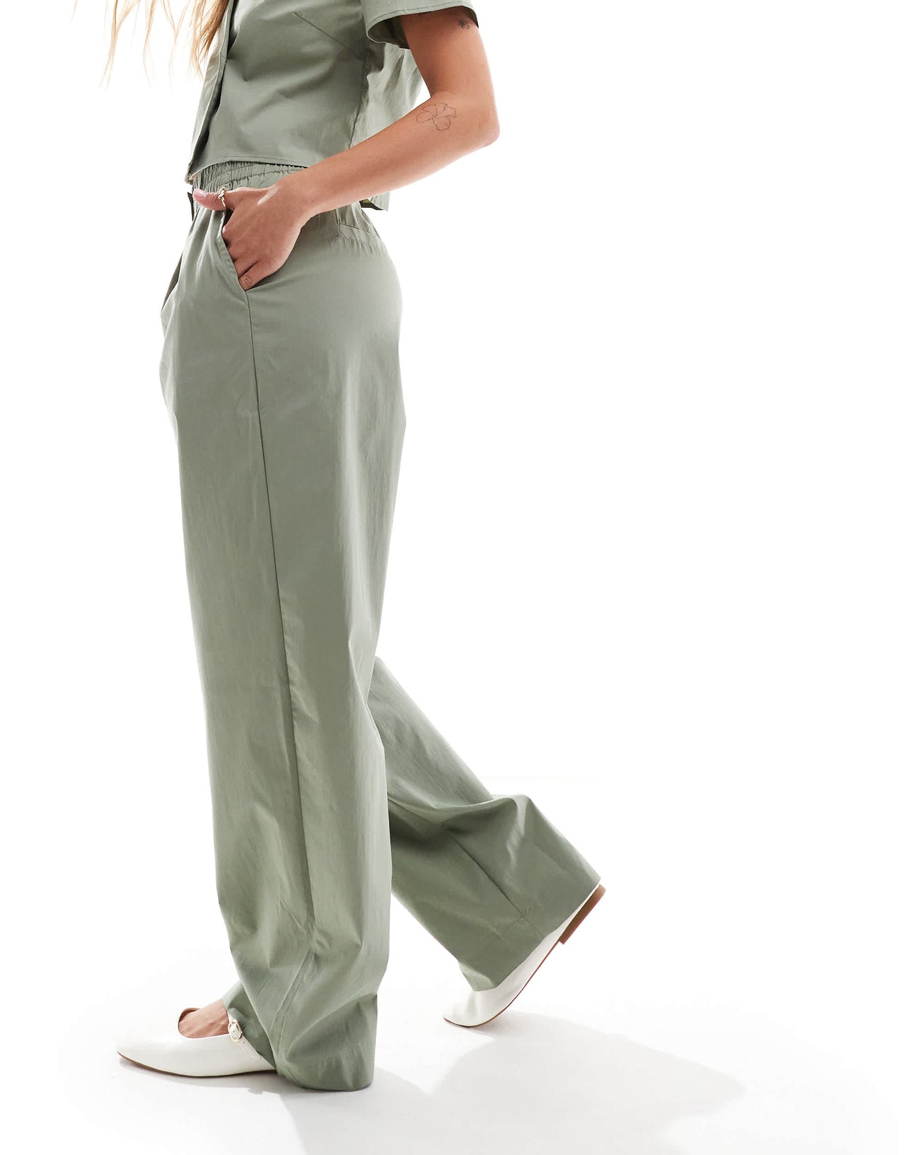 YAS lightweight chino trouser co-ord in oil green - LGREEN