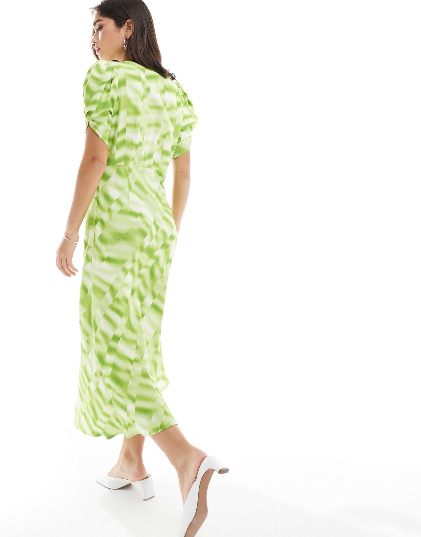YAS v-neck midi dress in green tie dye - MGREEN