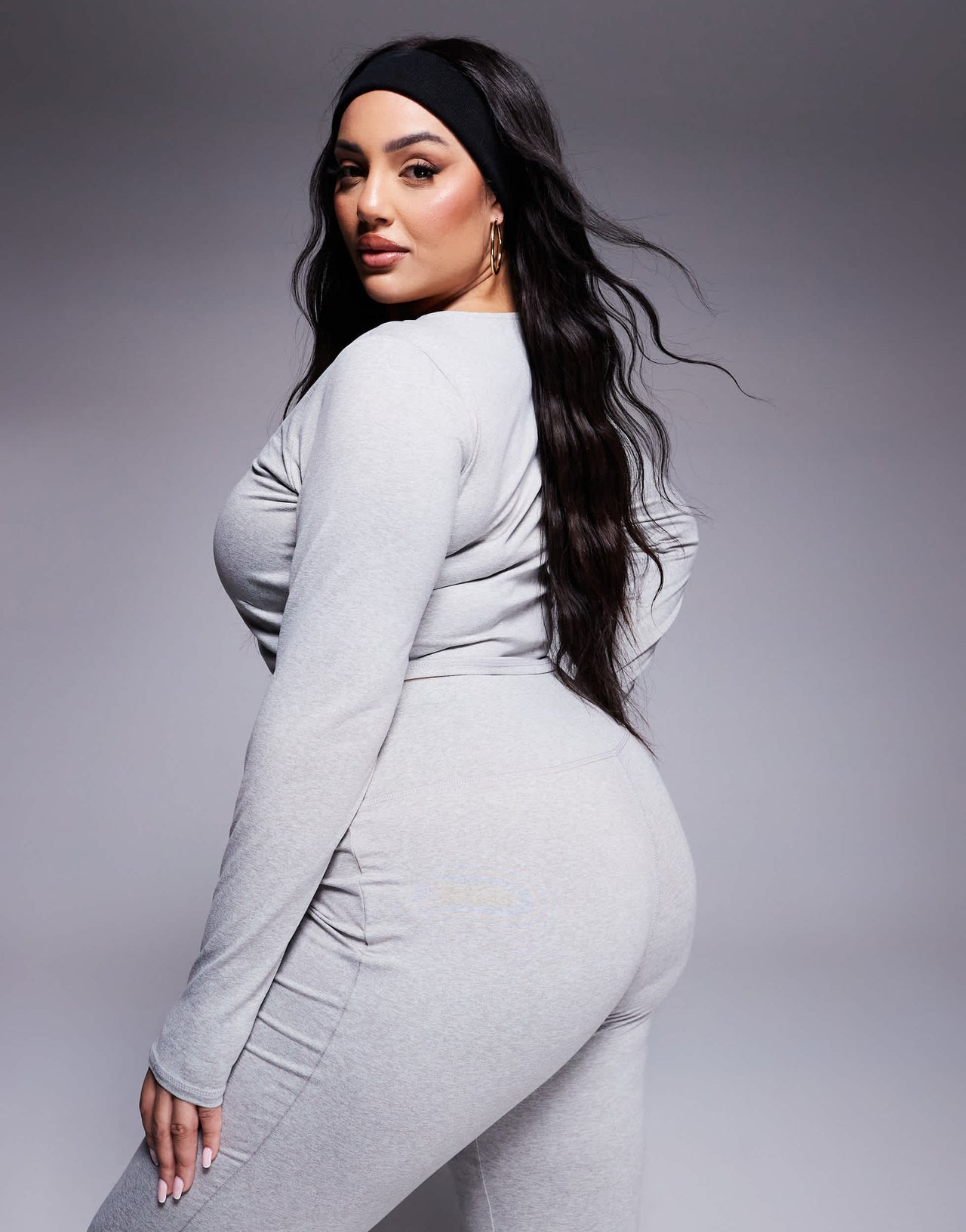 4505 Curve ruched front long sleeve active top in grey marl