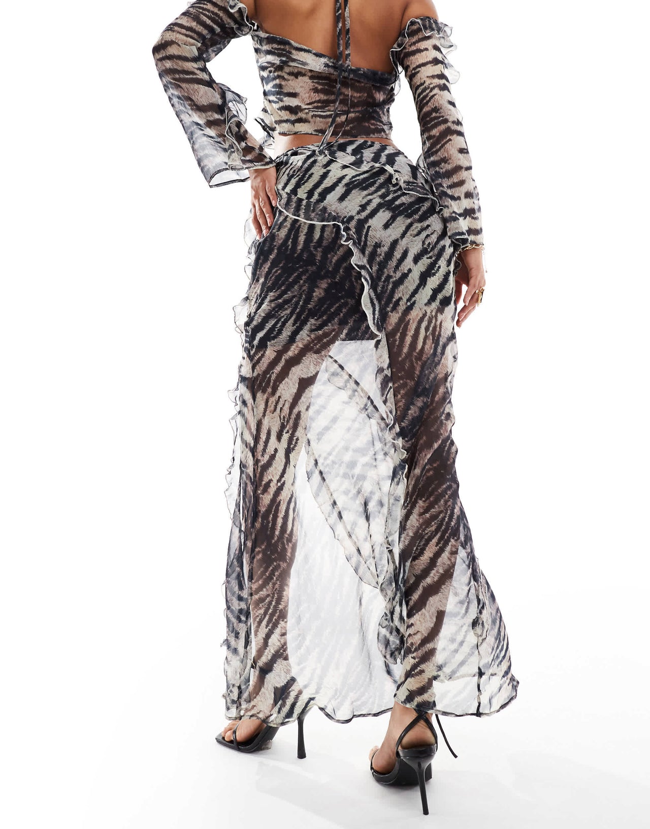 ASOS DESIGN ruffle maxi skirt co-ord in abstract zebra print