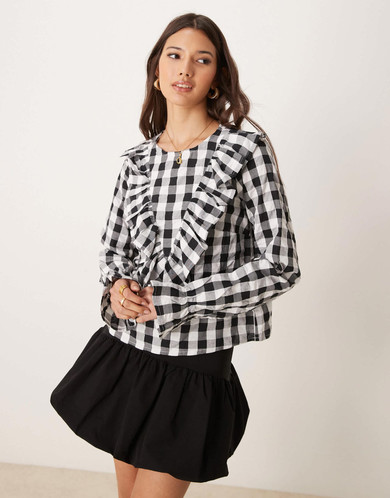 ASOS DESIGN ruffle front gingham top